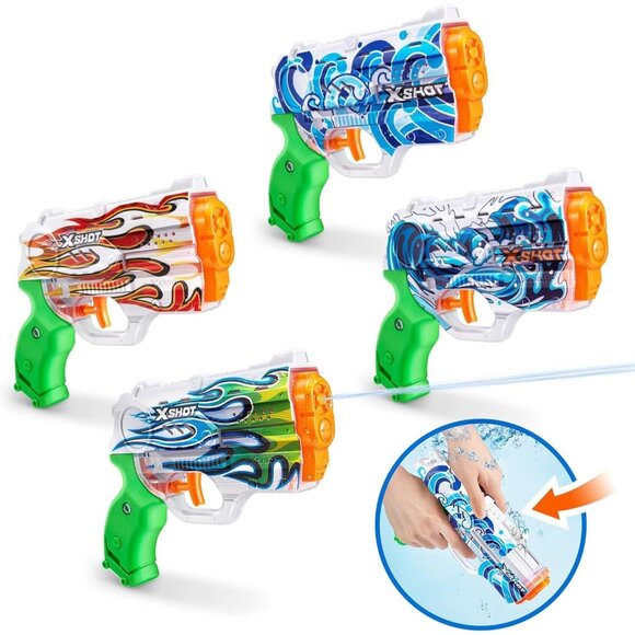 X-Shot Water Fast-Fill Water Guns 4 Pack Skins Nano Blaster Kids Toy New - Picture 1 of 8